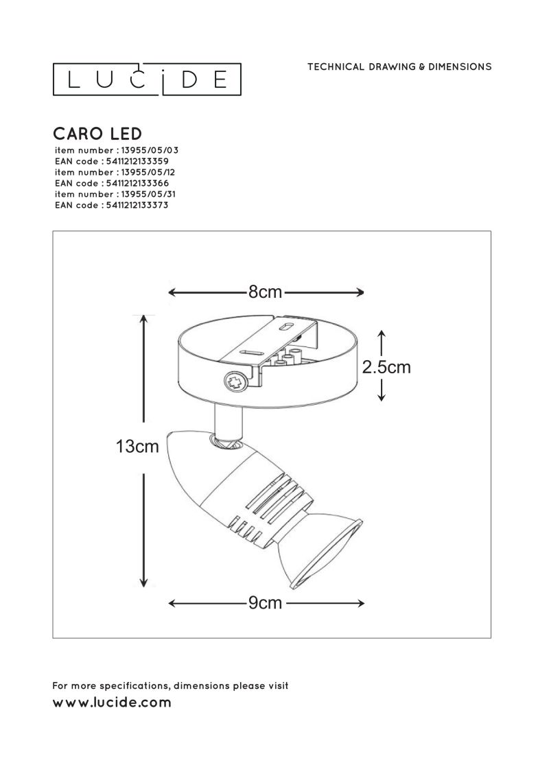 CARO-LED - Stropný reflektor - 1xGU10/5W D8.5 H10.5 old 13955/21/31